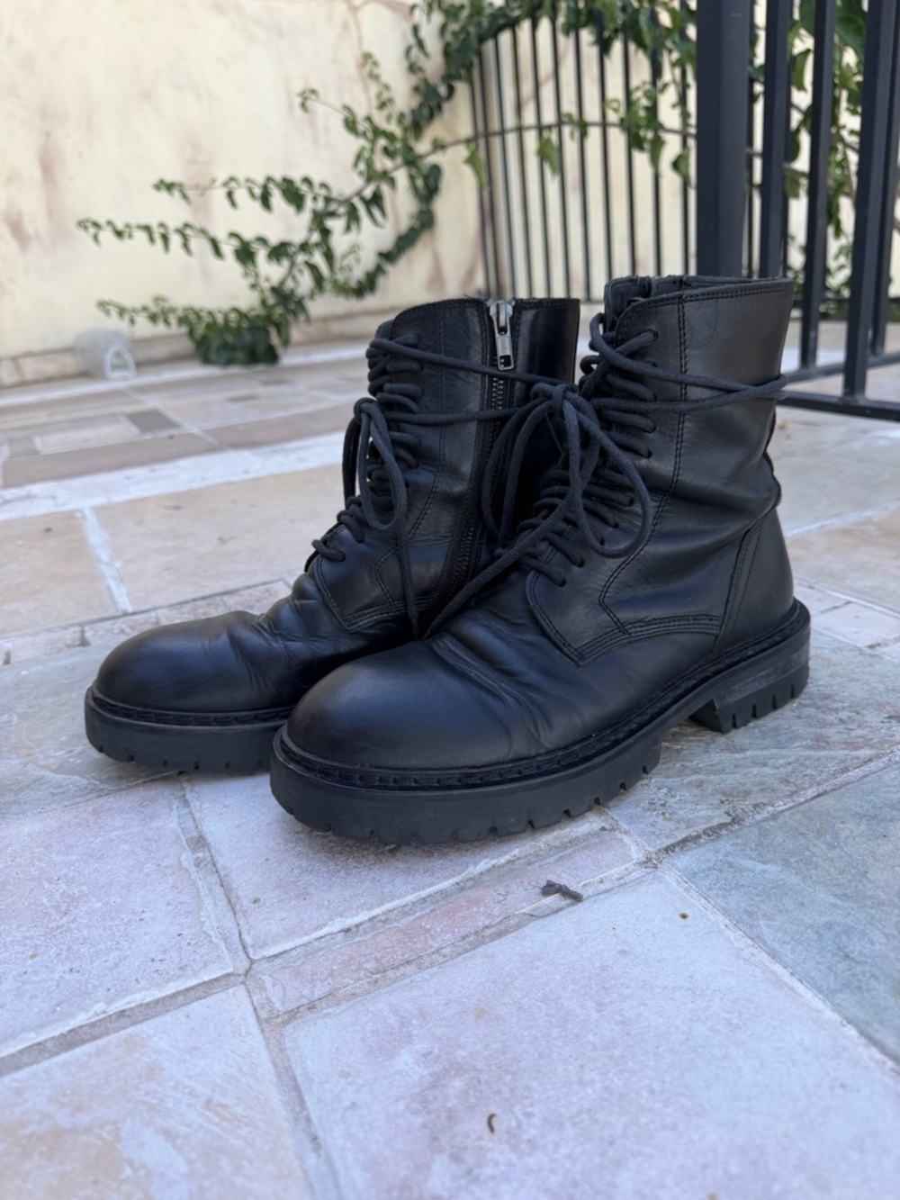 Ann Demeulemeester Black Leather Lace-Up Combat Boots - Picture 3 of 7